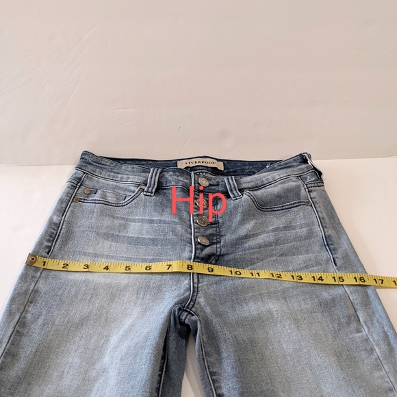 Liverpool Jeans Blue Denim Straight Leg Button Front Crop Size 2 - Picture 11 of 17